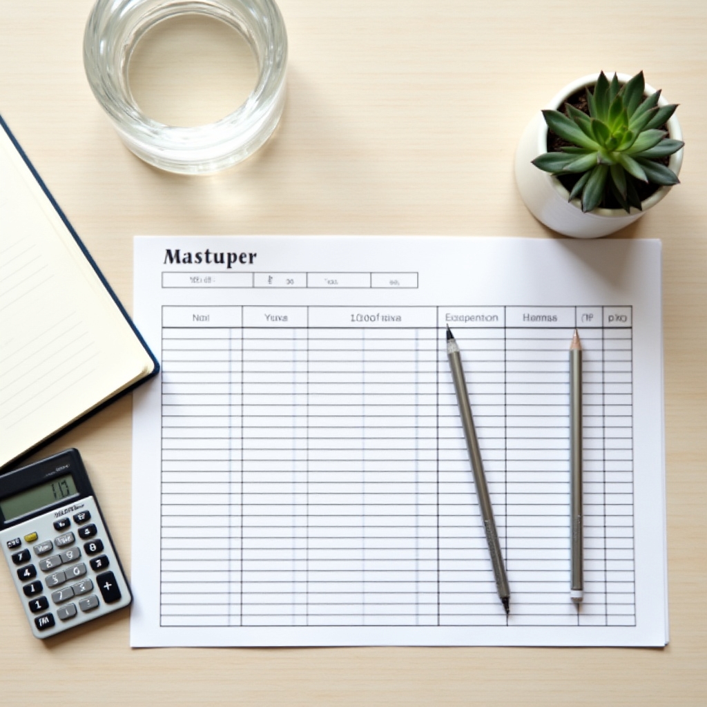 Budget worksheet and calculator on a clean minimalist desk surface