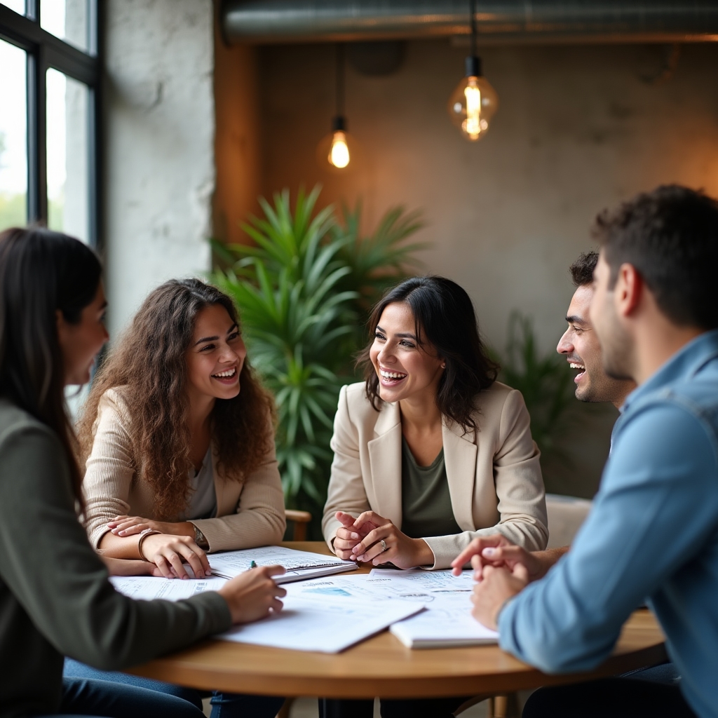 Small group discussion in a modern education space focused on personal finance topics